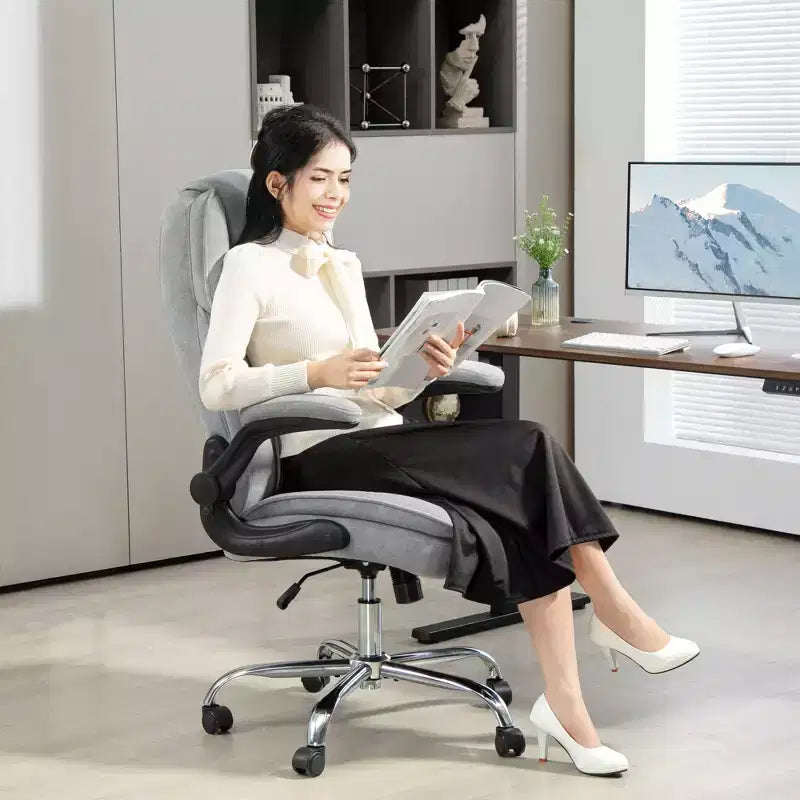 Chaise de bureau ergonomique, Chaise de bureau avec accoudoirs relevables, Chaise d'ordinateur en tissu diamant pour bureau à domicile