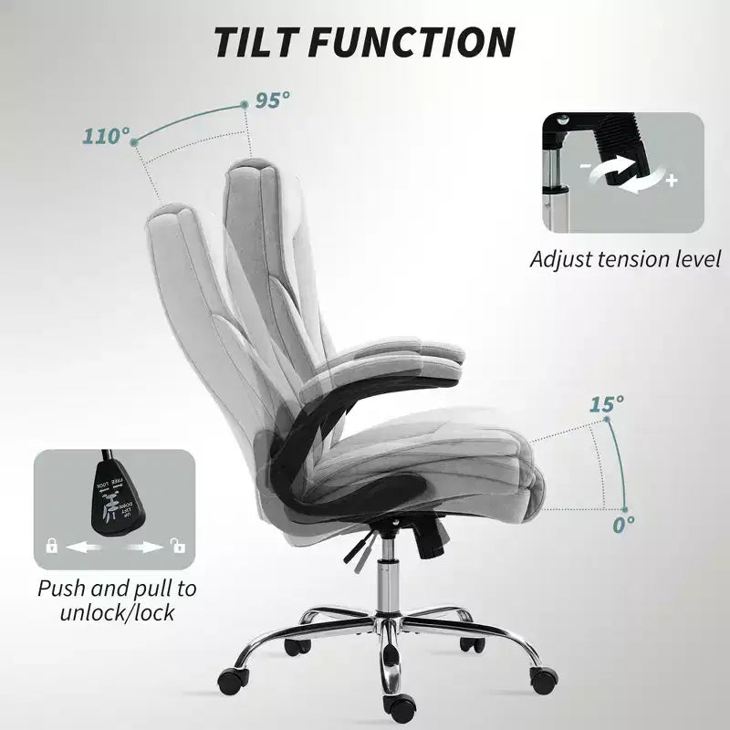 Chaise de bureau ergonomique, Chaise de bureau avec accoudoirs relevables, Chaise d'ordinateur en tissu diamant pour bureau à domicile