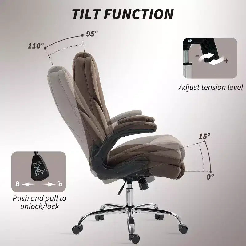 Chaise de bureau ergonomique, Chaise de bureau avec accoudoirs relevables, Chaise d'ordinateur en tissu diamant pour bureau à domicile