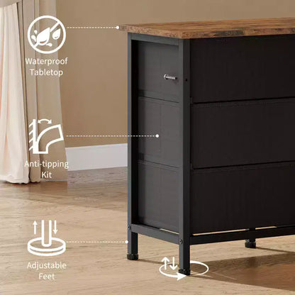 Meuble de rangement 63 tiroirs avec 10 tiroirs en tissu, commode longue avec lumière LED et station de charge, grande armoire de rangement pour chambre à coucher, placard