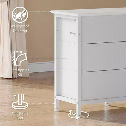 Meuble de rangement 63 tiroirs avec 10 tiroirs en tissu, commode longue avec lumière LED et station de charge, grande armoire de rangement pour chambre à coucher, placard