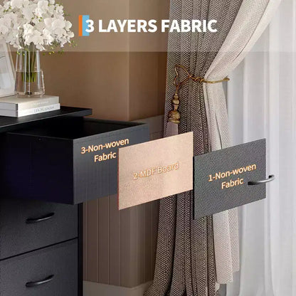 Meuble de rangement 63 tiroirs avec 10 tiroirs en tissu, commode longue avec lumière LED et station de charge, grande armoire de rangement pour chambre à coucher, placard
