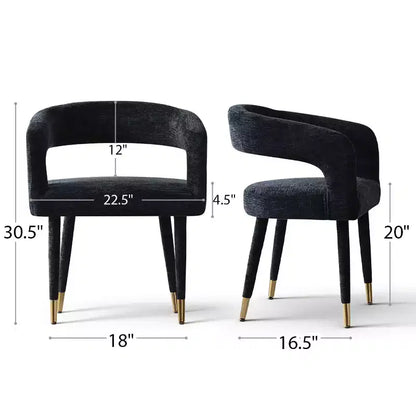 Lot de 2 chaises de salle à manger modernes rembourrées avec dossier incurvé, accoudoirs, pieds en métal, élégantes chaises de cuisine ou de salle à manger - Panipeachy