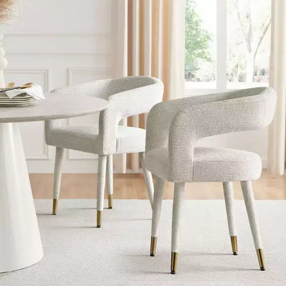 Set of 2 Modern Upholstered Dining Chairs with Curved Backrest, Armrests, Metal Legs, Elegant Kitchen or Dining Room Chairs - Panipeachy