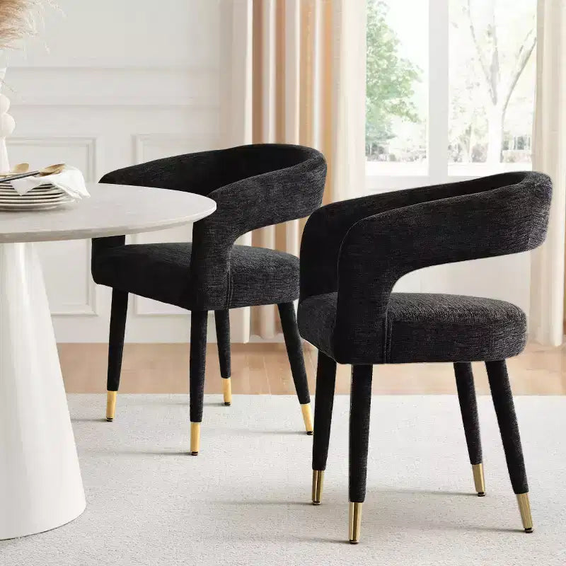 Lot de 2 chaises de salle à manger modernes rembourrées avec dossier incurvé, accoudoirs, pieds en métal, élégantes chaises de cuisine ou de salle à manger - Panipeachy