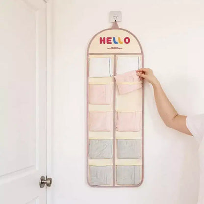 Organisateur mural de rangement Alilang avec poches en filet multiples et motif "HELLO"