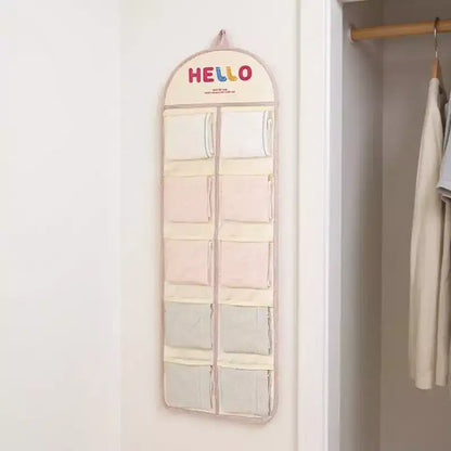 Organisateur mural de rangement Alilang avec poches en filet multiples et motif "HELLO"
