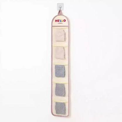 Alilang Hanging Wall Storage Organizer with multiple Mesh Pockets and HELLO Print Design