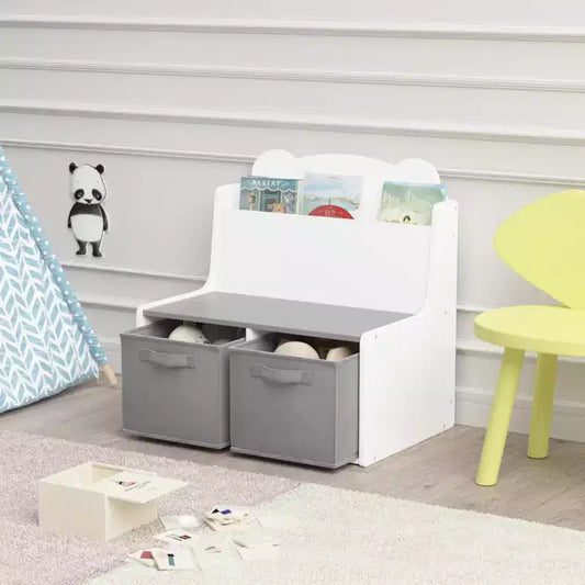 Étagère à Livres pour Enfants avec Bacs de Rangement en Tissu, Organisateur de Jouets pour Tout-Petits, Bibliothèque, Blanc - ModernLuxe