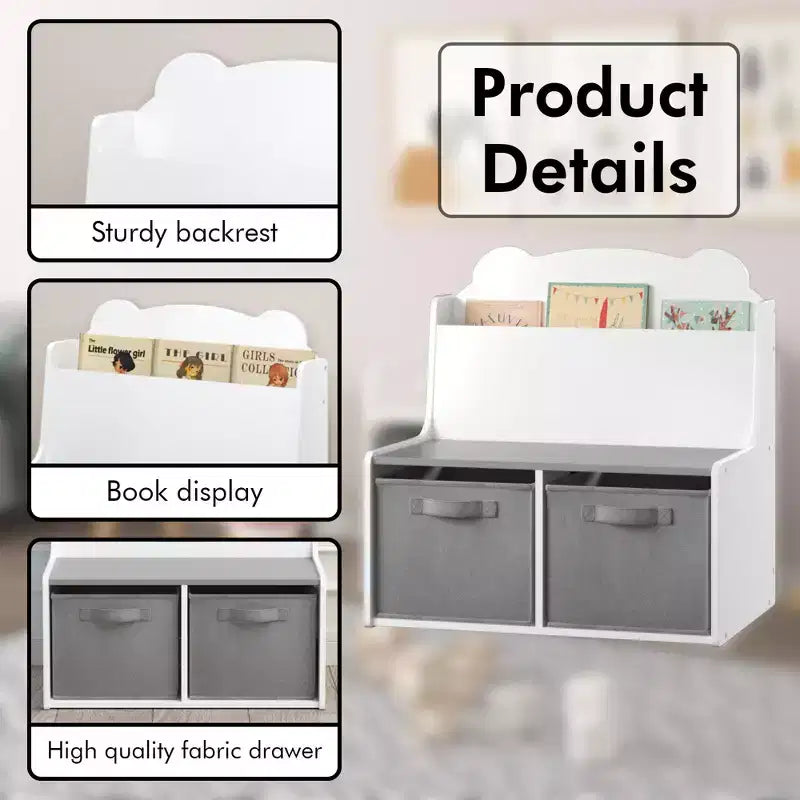 Étagère à Livres pour Enfants avec Bacs de Rangement en Tissu, Organisateur de Jouets pour Tout-Petits, Bibliothèque, Blanc - ModernLuxe