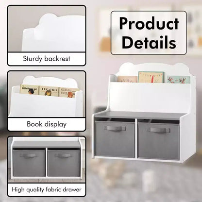 Étagère à Livres pour Enfants avec Bacs de Rangement en Tissu, Organisateur de Jouets pour Tout-Petits, Bibliothèque, Blanc - ModernLuxe