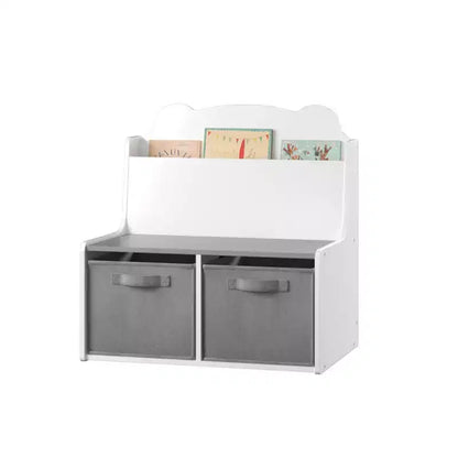 Étagère à Livres pour Enfants avec Bacs de Rangement en Tissu, Organisateur de Jouets pour Tout-Petits, Bibliothèque, Blanc - ModernLuxe