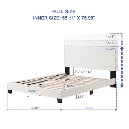 Cadre de lit de chambre principale Okak Queen/Full avec tête de lit capitonnée et garniture cloutée, lit plateforme moderne sans sommier tapissier requis