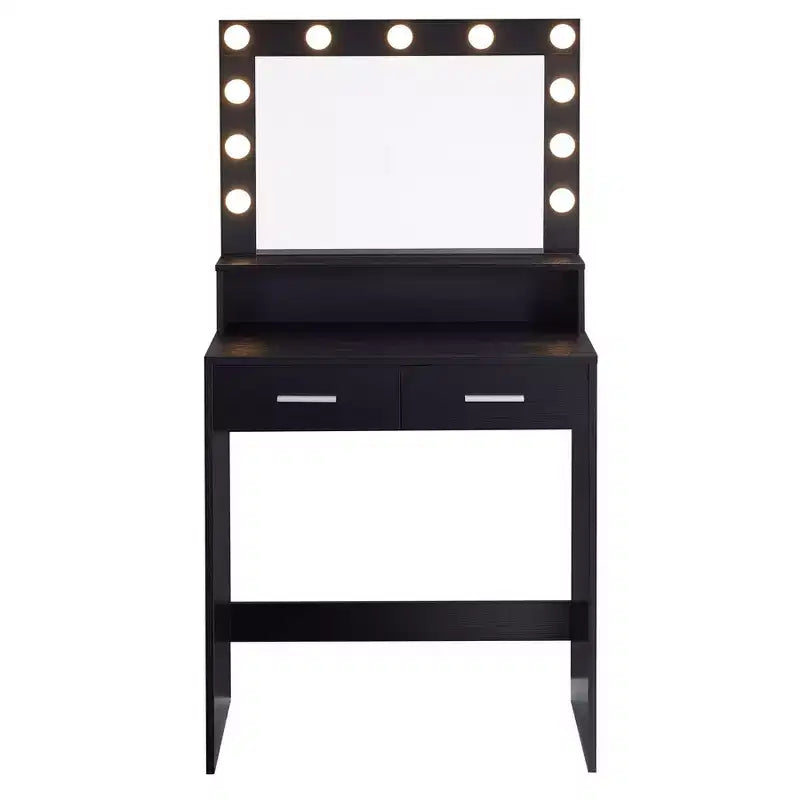 Coiffeuse élégante Okak avec grand miroir, petite coiffeuse avec 2 tiroirs et étagère, coiffeuse compacte pour chambre, salon, studio