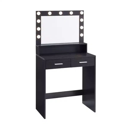 Coiffeuse élégante Okak avec grand miroir, petite coiffeuse avec 2 tiroirs et étagère, coiffeuse compacte pour chambre, salon, studio