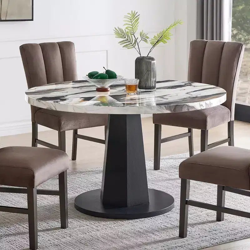 Ensemble de salle à manger moderne 5 pièces Roundhill Furniture Cavira, table à manger en faux marbre avec quatre chaises rembourrées