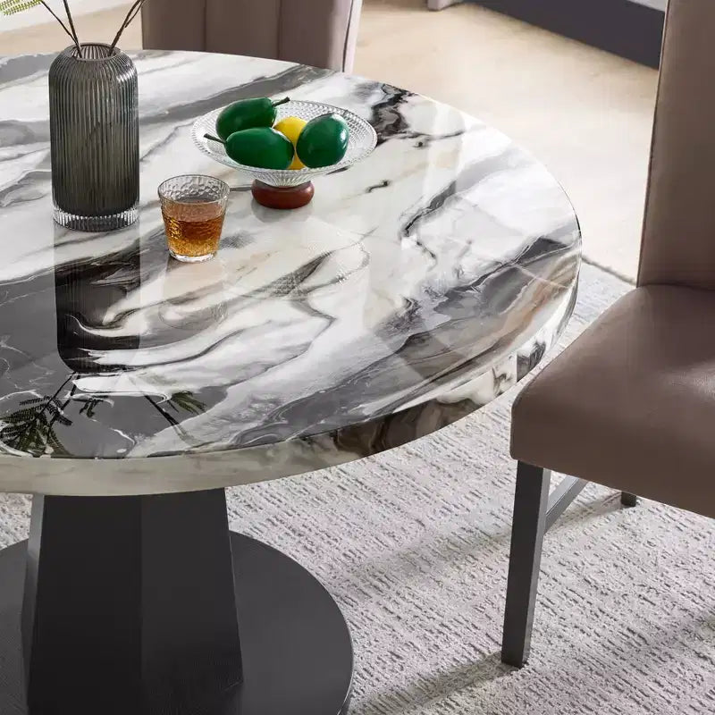 Ensemble de salle à manger moderne 5 pièces Roundhill Furniture Cavira, table à manger en faux marbre avec quatre chaises rembourrées