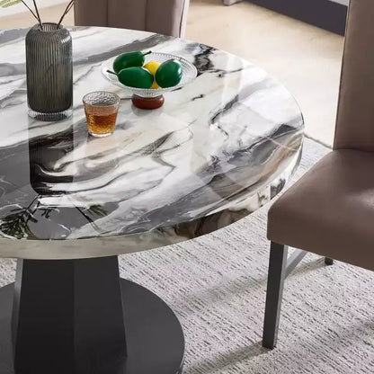 Ensemble de salle à manger moderne 5 pièces Roundhill Furniture Cavira, table à manger en faux marbre avec quatre chaises rembourrées