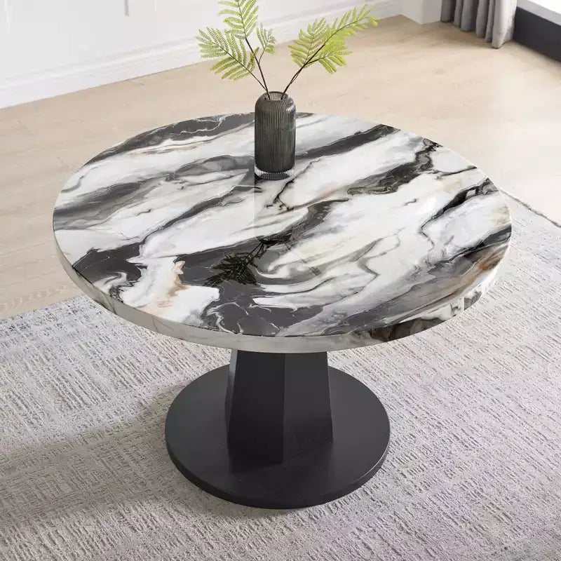 Ensemble de salle à manger moderne 5 pièces Roundhill Furniture Cavira, table à manger en faux marbre avec quatre chaises rembourrées