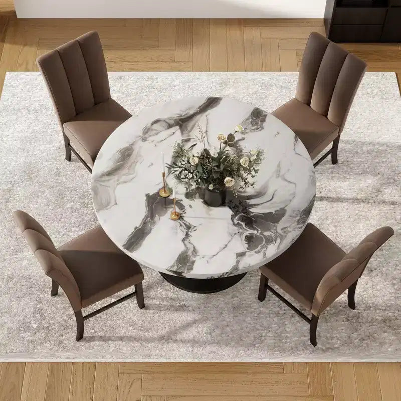 Ensemble de salle à manger moderne 5 pièces Roundhill Furniture Cavira, table à manger en faux marbre avec quatre chaises rembourrées