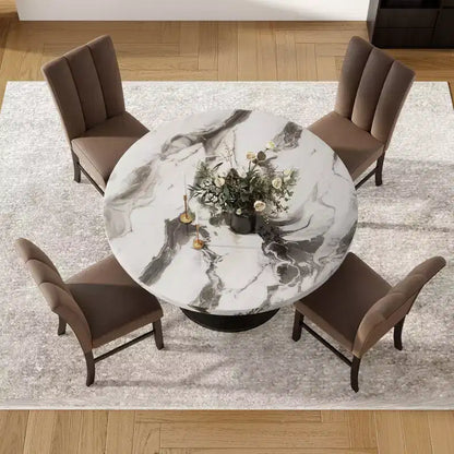 Ensemble de salle à manger moderne 5 pièces Roundhill Furniture Cavira, table à manger en faux marbre avec quatre chaises rembourrées