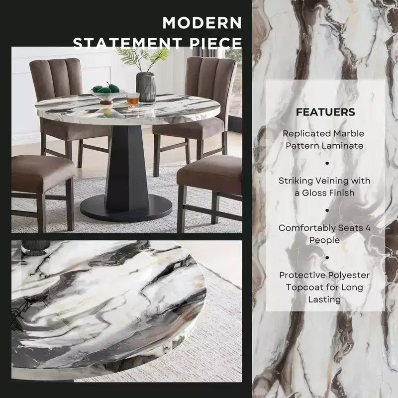 Ensemble de salle à manger moderne 5 pièces Roundhill Furniture Cavira, table à manger en faux marbre avec quatre chaises rembourrées