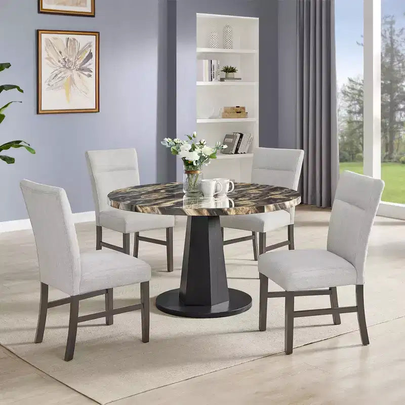 Ensemble de salle à manger moderne 5 pièces Roundhill Furniture Cavira, table à manger en faux marbre avec quatre chaises rembourrées