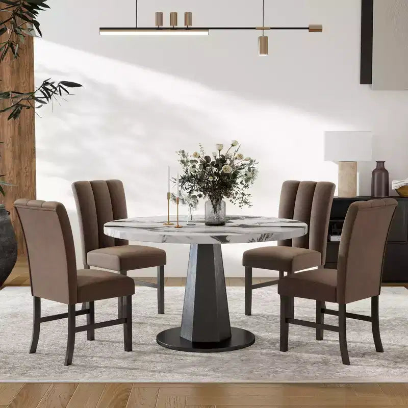 Ensemble de salle à manger moderne 5 pièces Roundhill Furniture Cavira, table à manger en faux marbre avec quatre chaises rembourrées