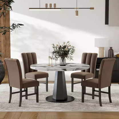 Ensemble de salle à manger moderne 5 pièces Roundhill Furniture Cavira, table à manger en faux marbre avec quatre chaises rembourrées