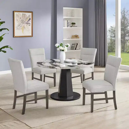 Ensemble de salle à manger moderne 5 pièces Roundhill Furniture Cavira, table à manger en faux marbre avec quatre chaises rembourrées