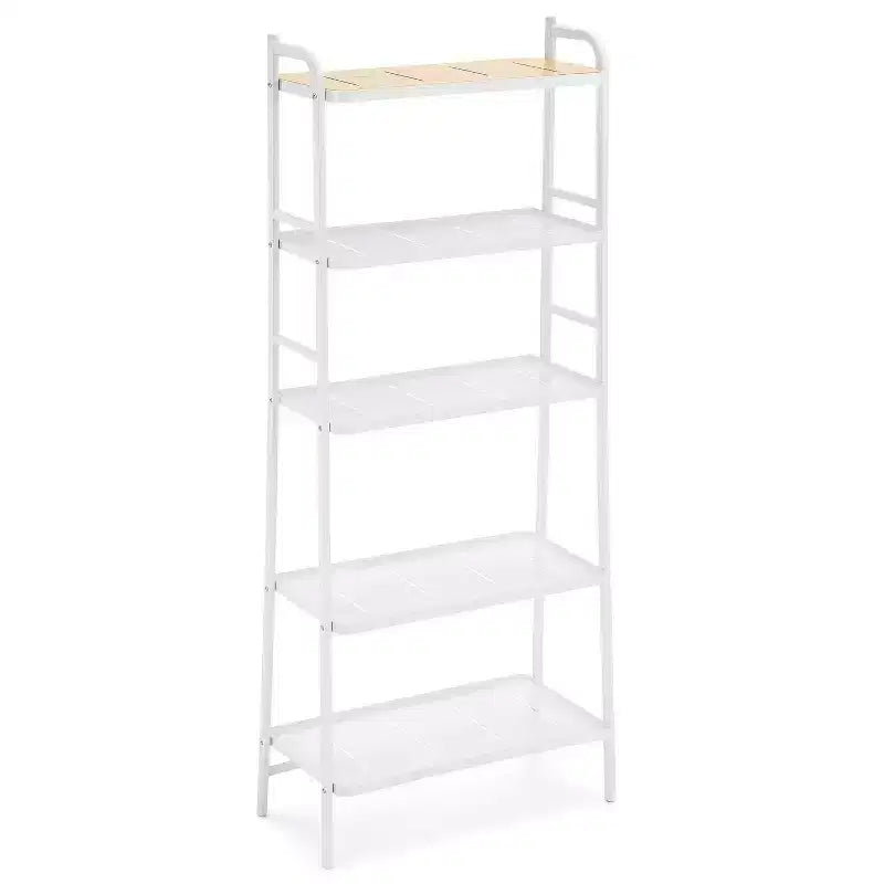 Home Zone Living 5-Tier Freestanding Storage Organizer with Bamboo Accent and Steel Frame, Vertical Space-Saving Shelf, White