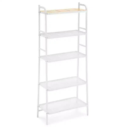 Home Zone Living 5-Tier Freestanding Storage Organizer with Bamboo Accent and Steel Frame, Vertical Space-Saving Shelf, White