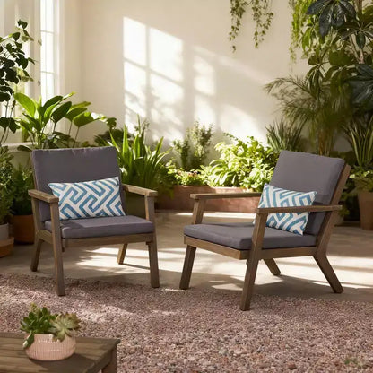 Fauteuils de jardin en bois d'acacia avec coussins (lot de 2)