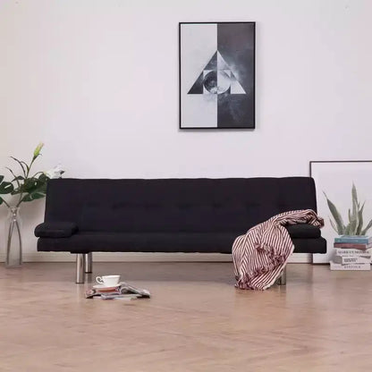 vidaXL Canapé-Lit avec Deux Coussins Tissu Noir