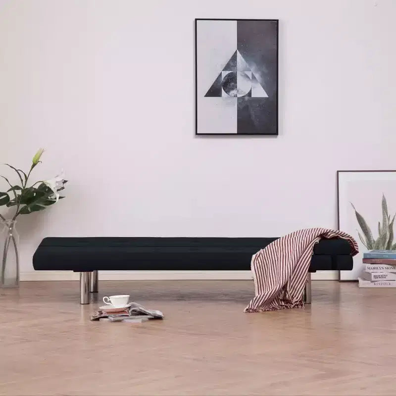 vidaXL Canapé-Lit avec Deux Coussins Tissu Noir