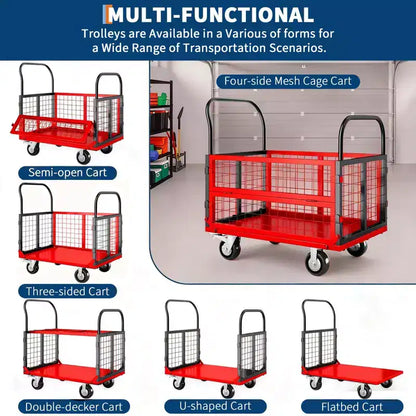 Chariot de transport plateforme robuste 4 en 1 avec capacité de 816 kg - Diable polyvalent, roues pivotantes à 360 degrés de 15 cm, pour entrepôt, garage, épicerie