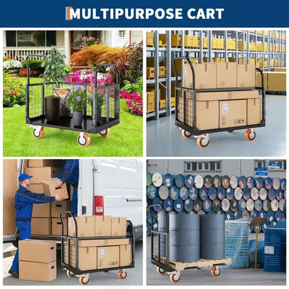 Chariot de transport plateforme robuste 4 en 1 avec capacité de 816 kg - Diable polyvalent, roues pivotantes à 360 degrés de 15 cm, pour entrepôt, garage, épicerie