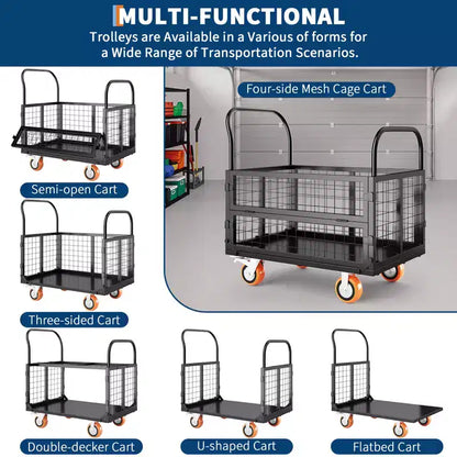 Chariot de transport plateforme robuste 4 en 1 avec capacité de 816 kg - Diable polyvalent, roues pivotantes à 360 degrés de 15 cm, pour entrepôt, garage, épicerie