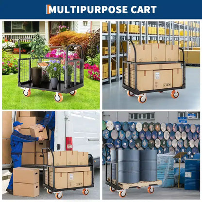 Chariot de transport plateforme robuste 4 en 1 avec capacité de 816 kg - Diable polyvalent, roues pivotantes à 360 degrés de 15 cm, pour entrepôt, garage, épicerie