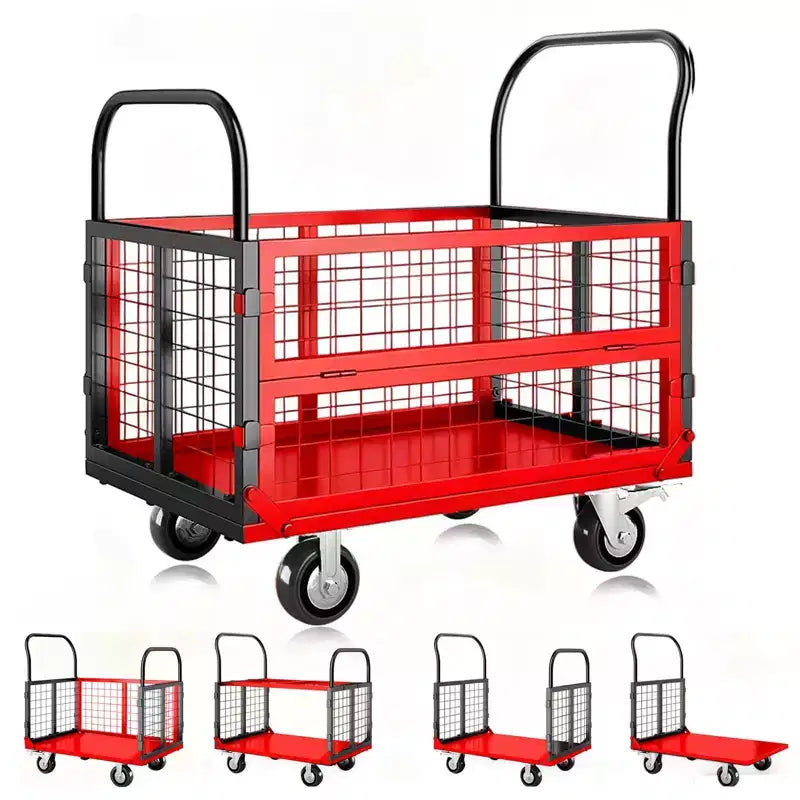 Chariot de transport plateforme robuste 4 en 1 avec capacité de 816 kg - Diable polyvalent, roues pivotantes à 360 degrés de 15 cm, pour entrepôt, garage, épicerie