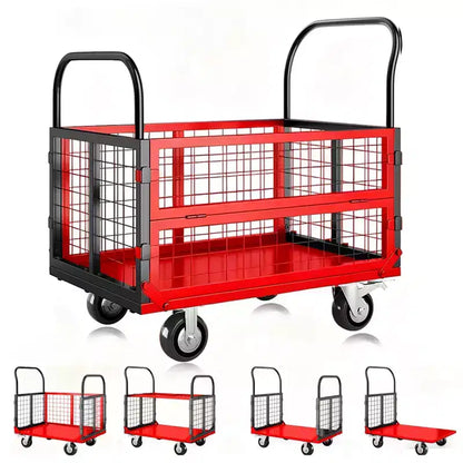 Chariot de transport plateforme robuste 4 en 1 avec capacité de 816 kg - Diable polyvalent, roues pivotantes à 360 degrés de 15 cm, pour entrepôt, garage, épicerie