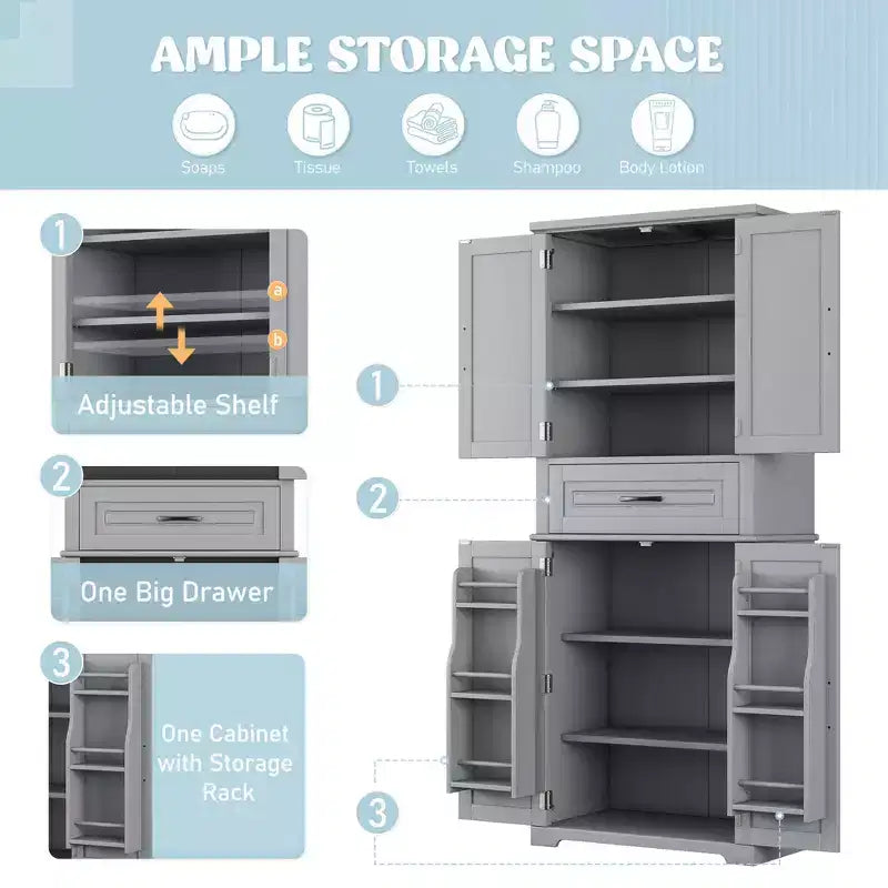 Meuble de Rangement de Salle de Bain Okak avec Espace de Rangement Multifonctionnel, Tiroir avec Glissières, Étagère Réglable pour Salon
