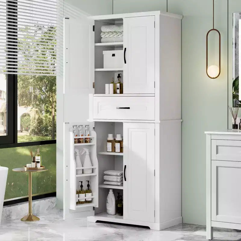 Meuble de Rangement de Salle de Bain Okak avec Espace de Rangement Multifonctionnel, Tiroir avec Glissières, Étagère Réglable pour Salon