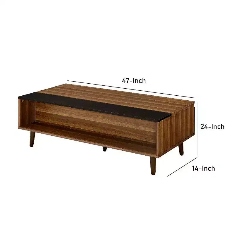 Table basse Royal Hampton avec plateau relevable, rangement intégré et 1 étagère ouverte, Noyer Marron