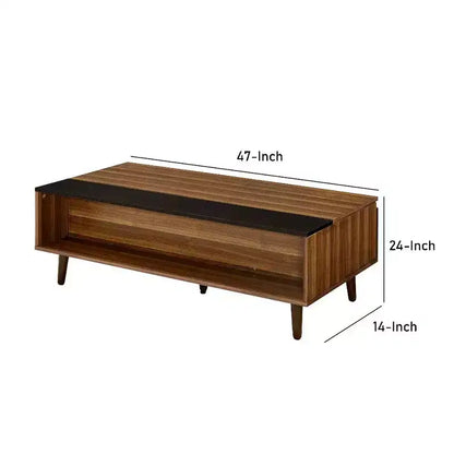Table basse Royal Hampton avec plateau relevable, rangement intégré et 1 étagère ouverte, Noyer Marron