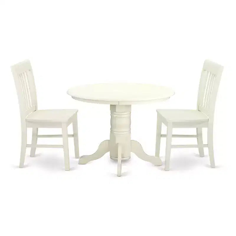 HomeStock 3-Pc Linen White Finish Solid Wood Top - Round Dining Room Set - Seats-4