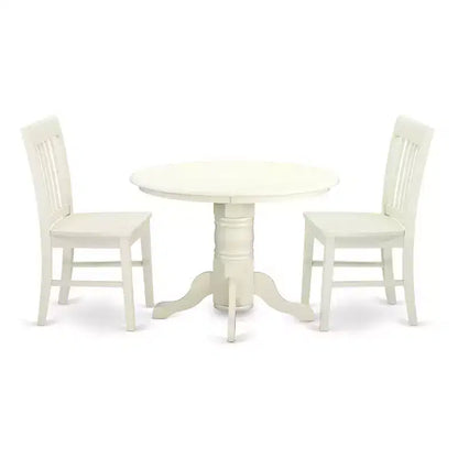 HomeStock 3-Pc Linen White Finish Solid Wood Top - Round Dining Room Set - Seats-4