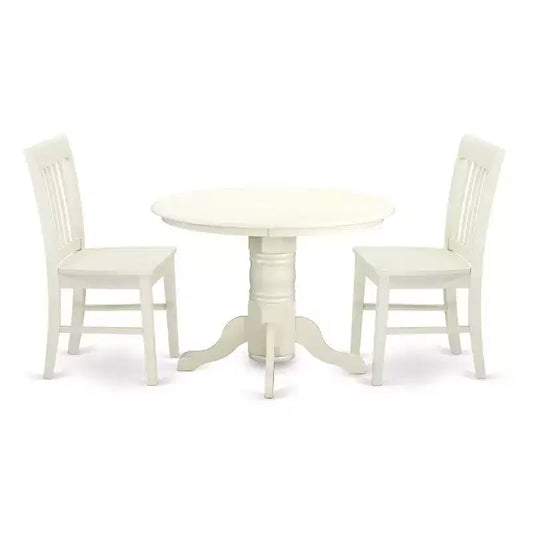 HomeStock 3-Pc Linen White Finish Solid Wood Top - Round Dining Room Set - Seats-4