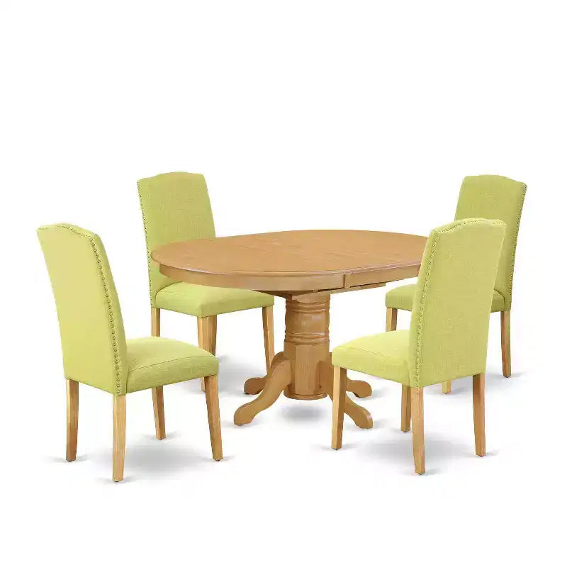 Coastal Dining Set - 5Pc Oval Table & 4 Chairs - 42/60 Table with Butterfly Leaf - Linen Fabric