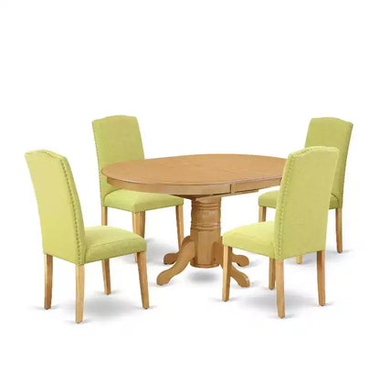 Coastal Dining Set - 5Pc Oval Table & 4 Chairs - 42/60 Table with Butterfly Leaf - Linen Fabric